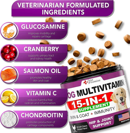 Lot de 2 Multivitamines Mâchables pour Chiens avec Glucosamine – 240 Bouchées