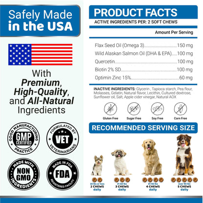 Huile de Poisson Oméga 3 pour Chiens – Supplément pour la Peau et le Pelage, 170 Bouchées